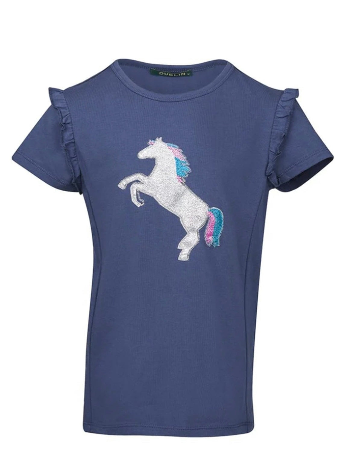 Dublin Alana Glitter Horse Print T Child Blueberry/Navy - Size 10