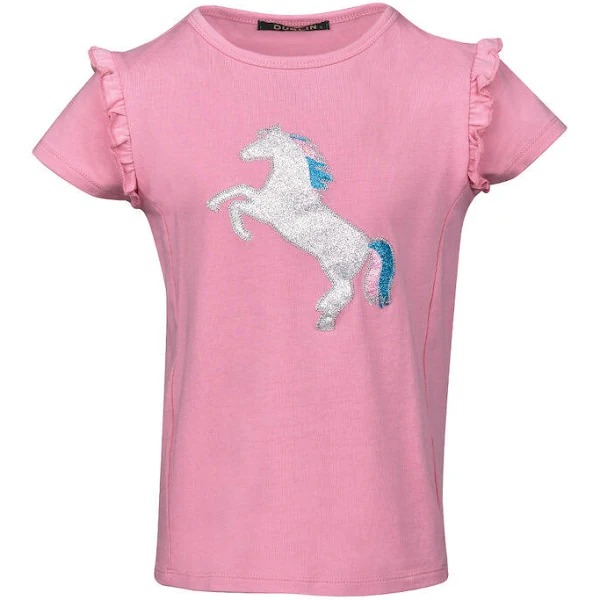 Dublin Alana Glitter Horse Print T Child Coral Pink - Size 10