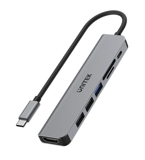 UNITEK 7-in-1 Multi-Port Hub with USB-C Connector. Includes 3x USB-A