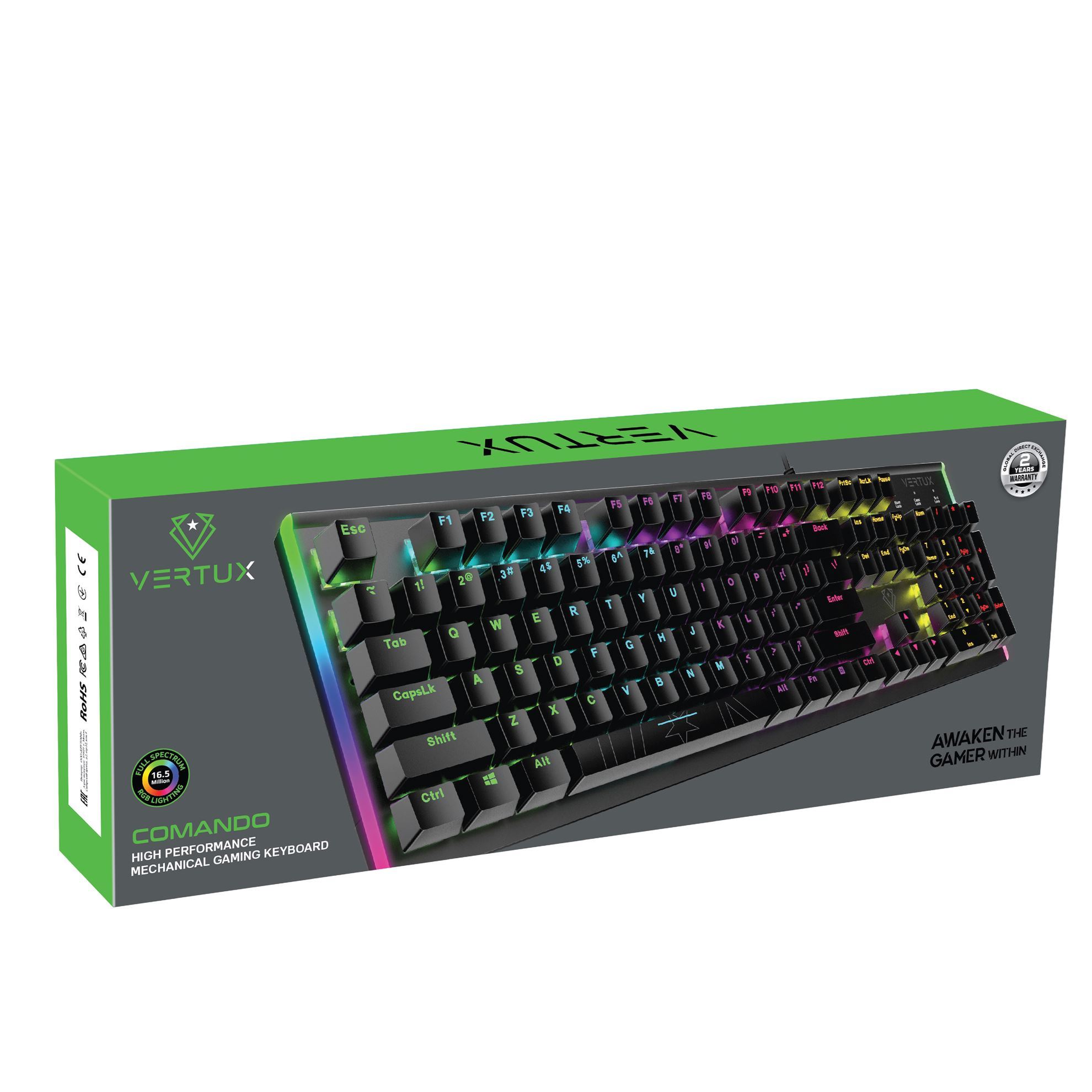 VERTUX High Performance Mechanical Gaming Keyboard with RGB Backlight.