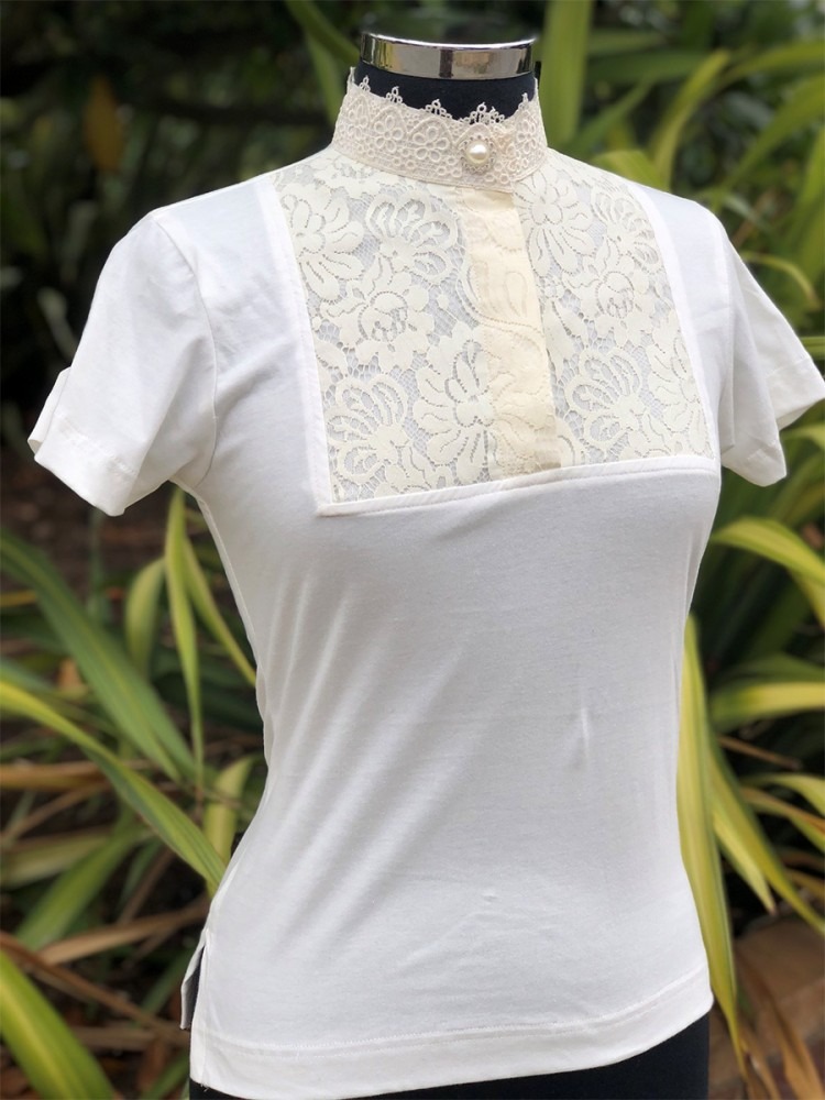 LP Design Lace Collar with Pearl Button Ladies Cream - Size 10