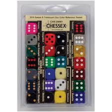 Chessex CHX29961 Opaque & Translucent Dice Colour Reference PKT