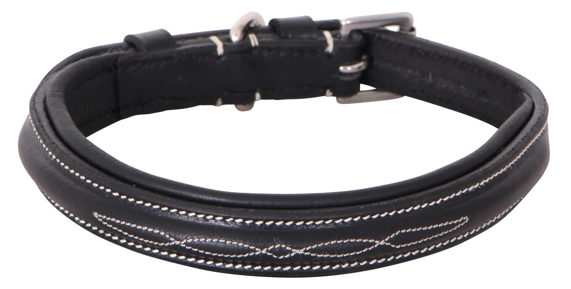 Cavallino Stitched Leather Dog Collar Black - Size 55cm