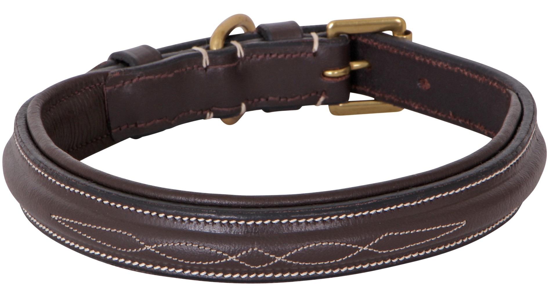 Cavallino Stitched Leather Dog Collar Brown - Size 45cm