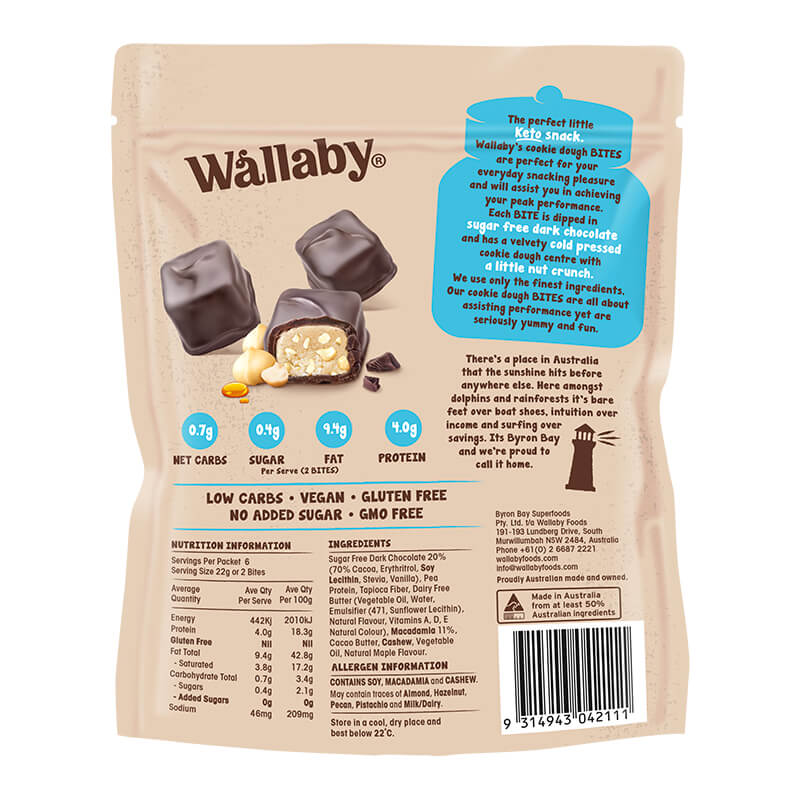 Wallaby Bites 130gm Keto Cookie Dough Bites Macadamia