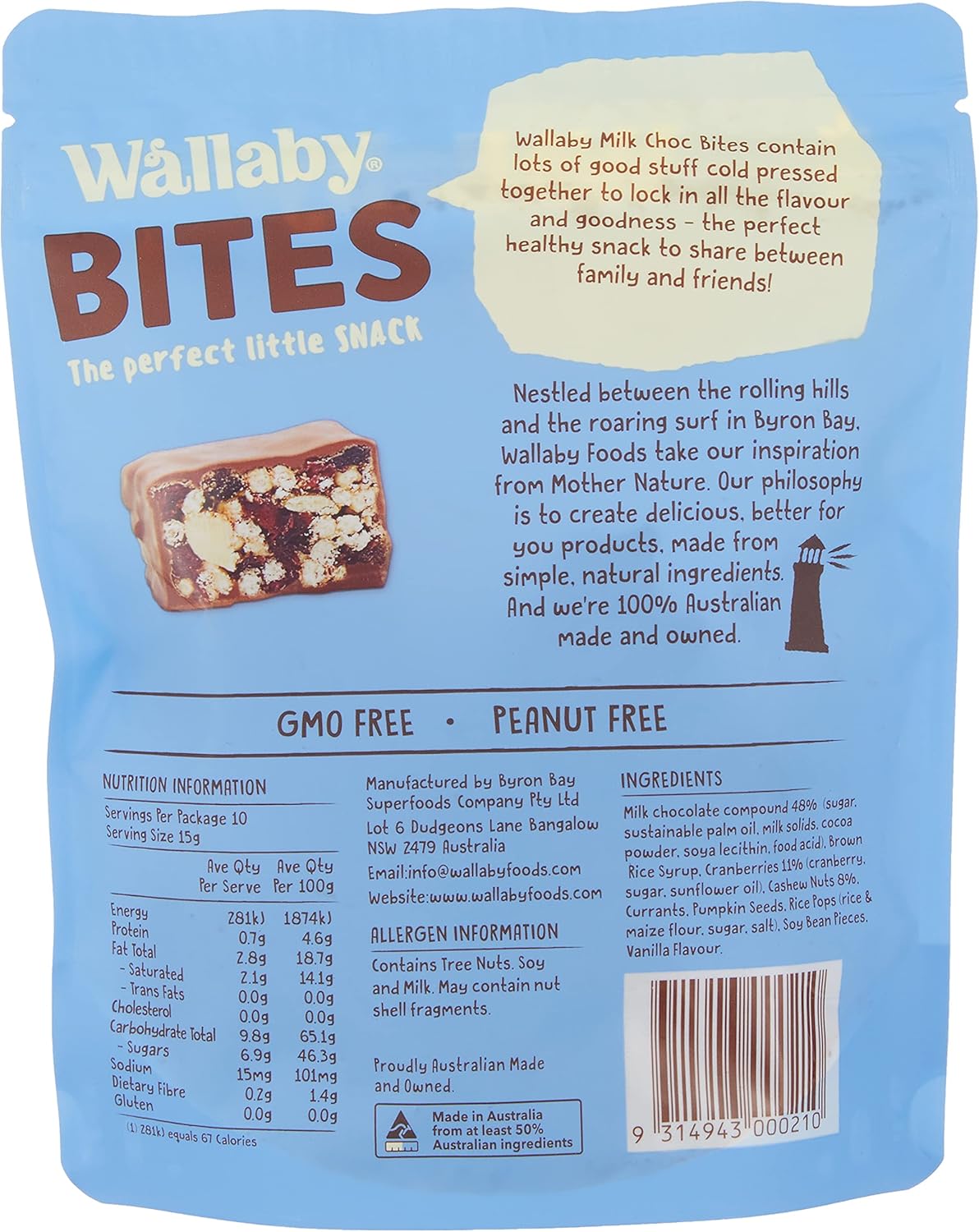 Wallaby Bites 150gm Dark Choc Fruit & Nut