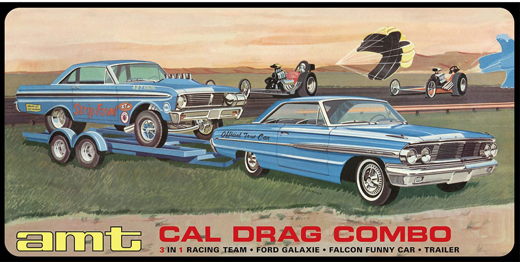 AMT 1/25 AMT Cal Drag Combo, 1964 Ford Galaxie, Ford Falcon Funny Car and Trailer