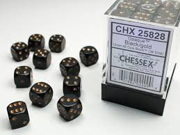 Chessex CHX25828 Opaque Black/Gold 12mm d6 Dice Block