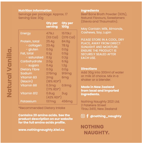 NN Bone Broth Protein Powder 500GM - Natural Vanilla