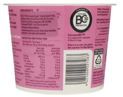 Organic Plum & Hemp Seeds Easy Oats 65g