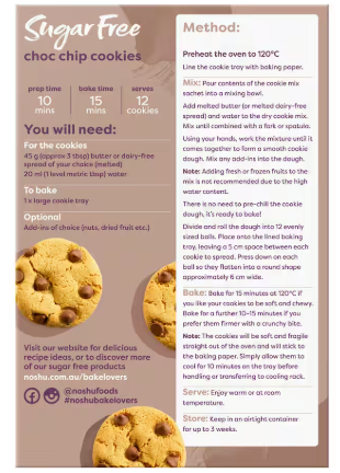 Noshu 95% Sugar Free Choc Chip Cookie Mix 300g