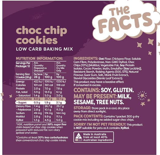 Noshu 95% Sugar Free Choc Chip Cookie Mix 300g