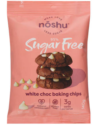 Noshu 95% Sugar Free White Choc Baking Chips 140g