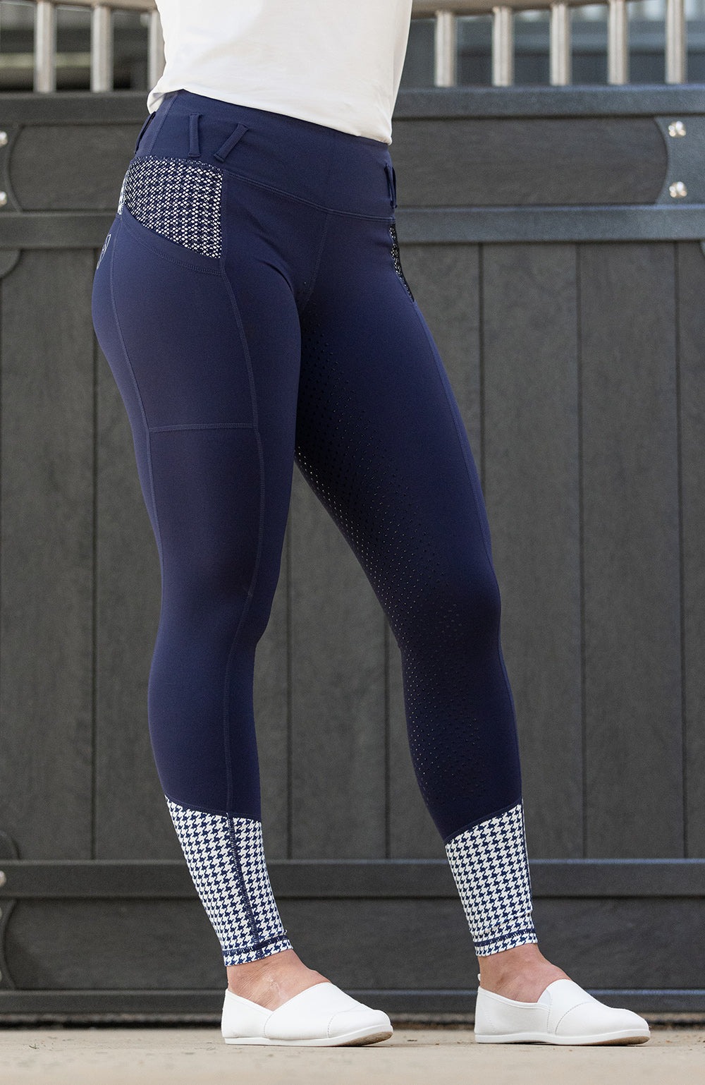 Bare Equestrian Performance Tights Navy Houndstooth - 12-14
