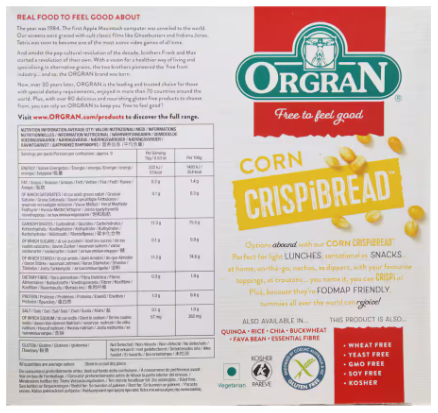 Orgran Crispibread Sweet Potato & Pumpkin 125gm GF
