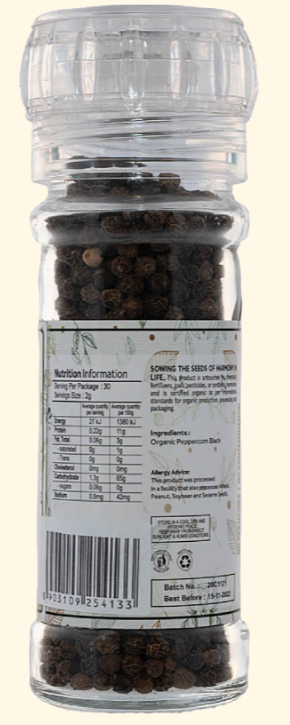 DTE Organic Peppercorn Black Grinder 60g