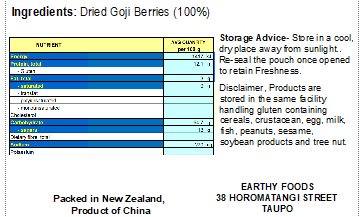 Earthy Goji Berries Organic 200g