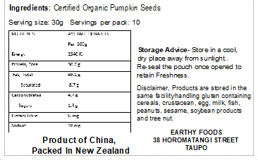 Earthy Organic Pumpkin Seeds 300GM