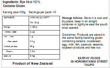 Earthy Rye Flour Wholemeal Organic 1kg