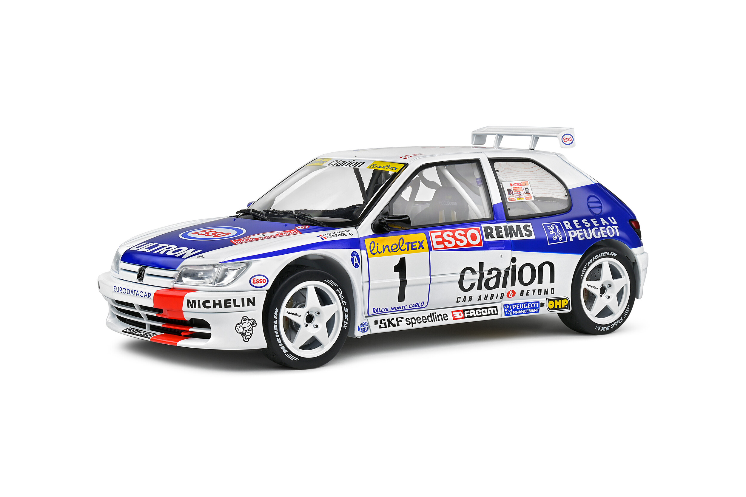 Solido 1:18 1996 Peugeot 306 Maxi White #1 F Delecour/M Sauvage Rally Monte Carlo