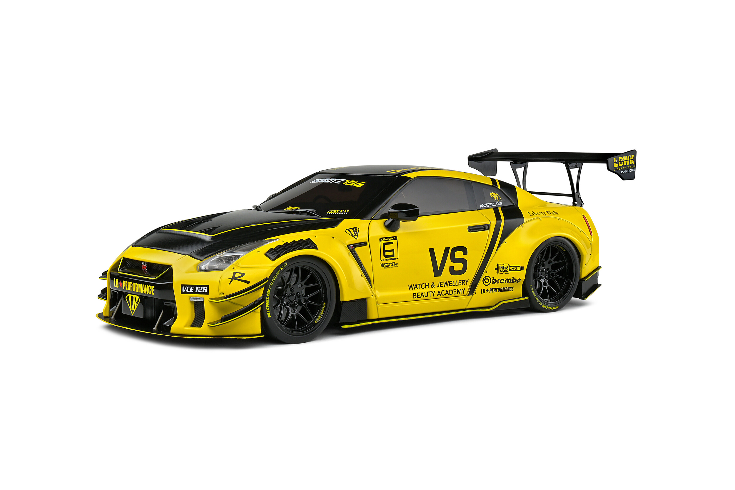 Solido 1:18 2020 Nissan GT-R (R35) Liberty Walk Body Kit 2.0, Yellow