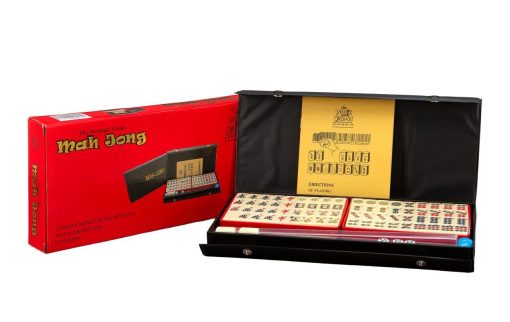 Travel Mahjong in a black vinyl case with Racks