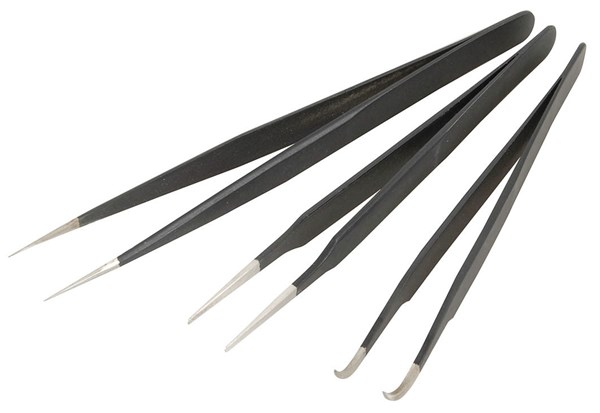 TWEEZERS SET S/LESS STEEL ESD SAFE 3PCE