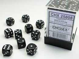 Dice  12MM Opaque Black/White d6 Dice Block CHX25808
