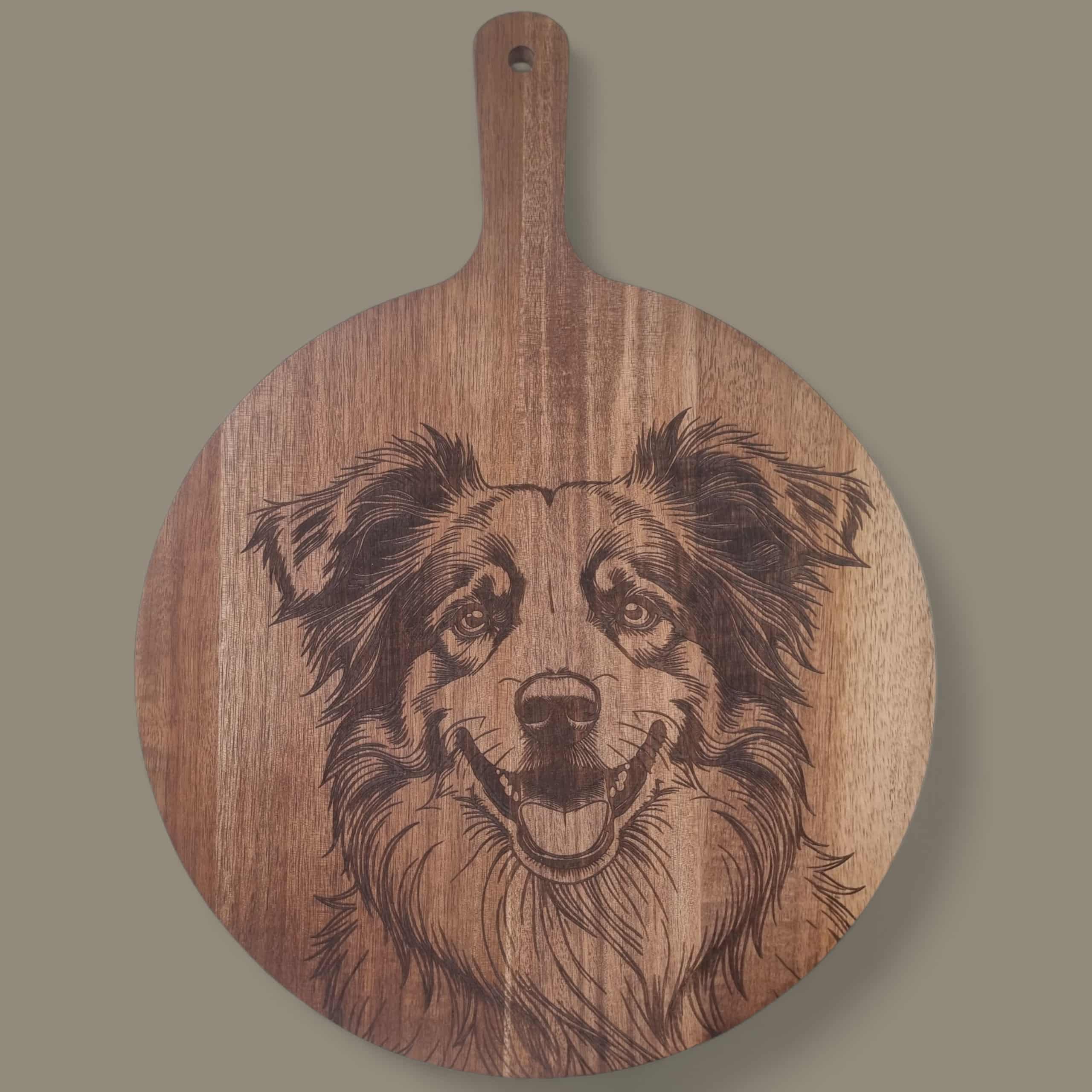 Round serving board- Border Collie