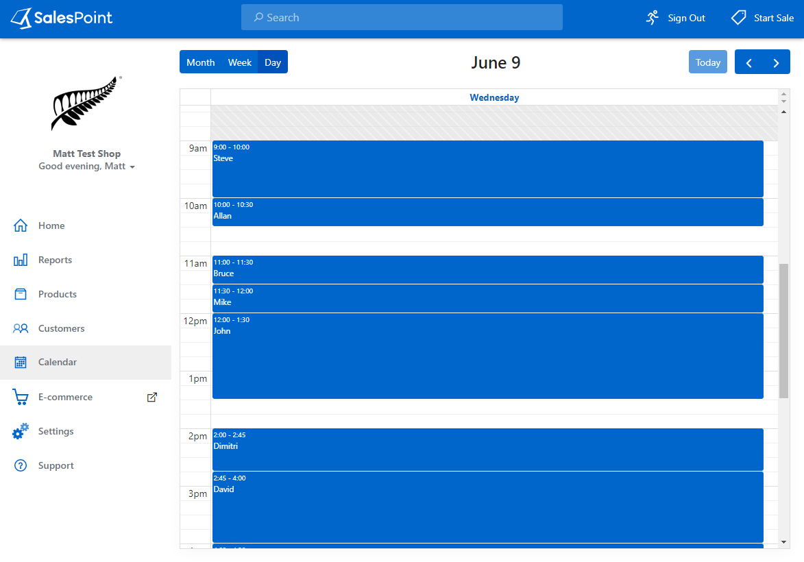 SalesPoint Calendar Bookings Screenshot